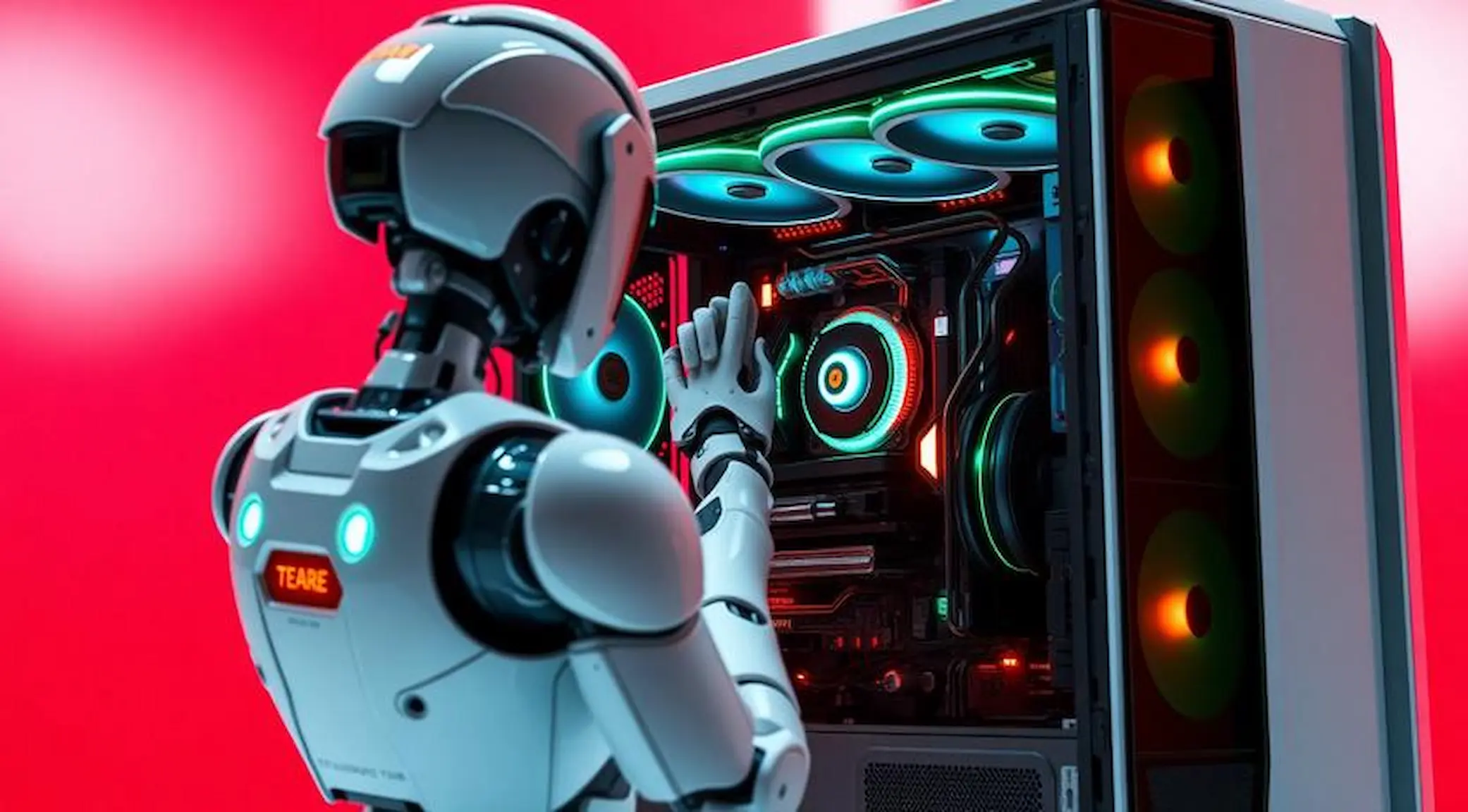 Futuristic robot building PC